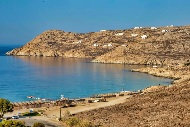 Dry hills and coastline on rural Mykonos